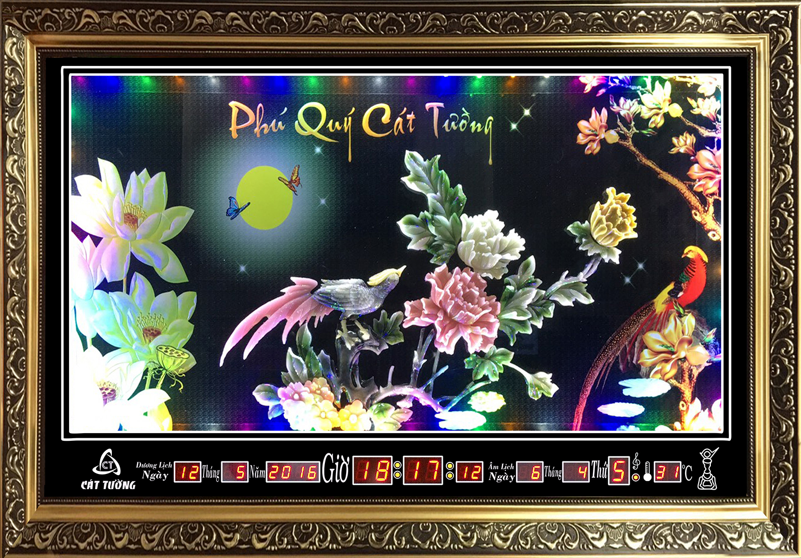 Đồng hồ Lịch Vạn Niên - Tranh Đá Phú Quý Cát Tường D215 (KT 100x60x5cm)