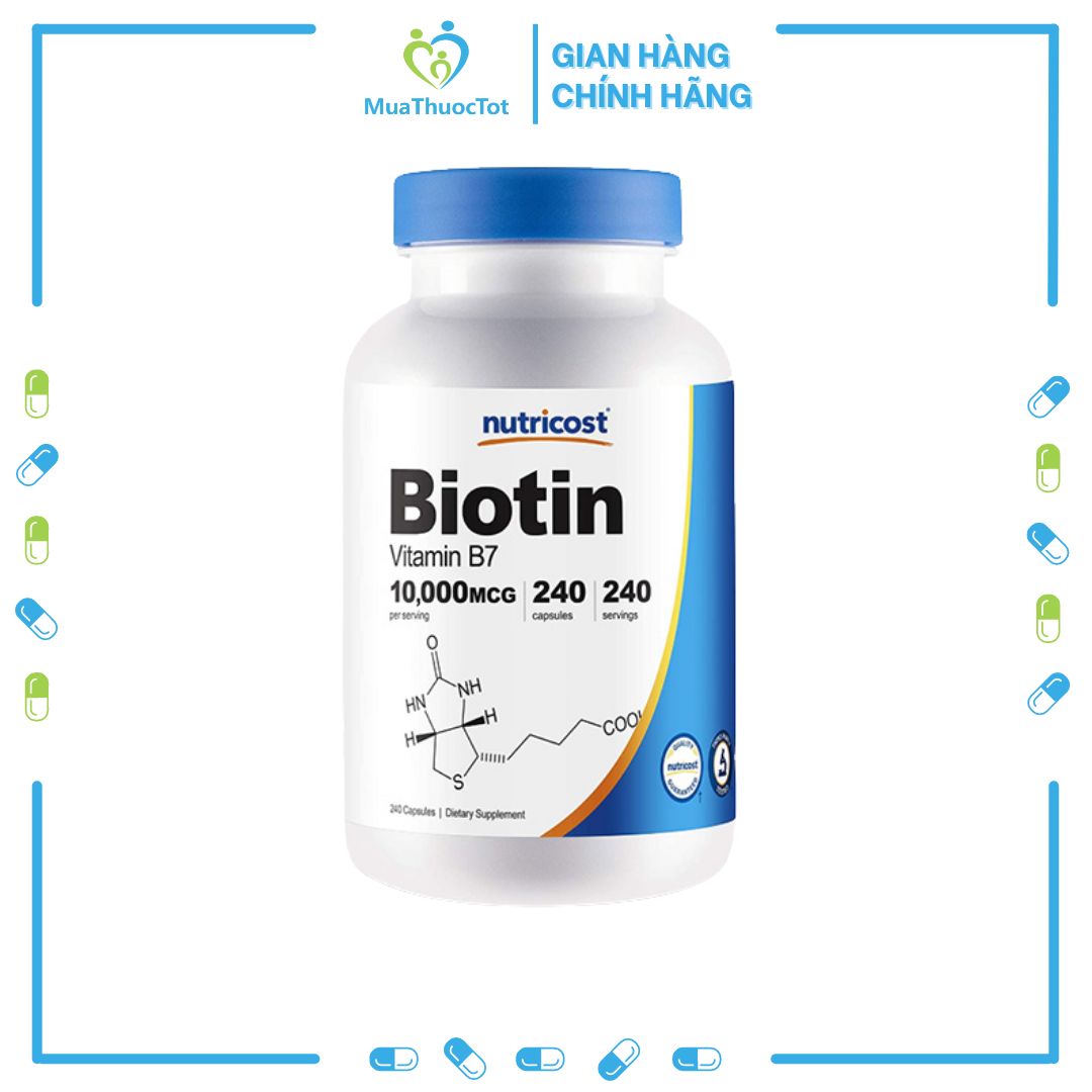 Viên uống ngăn rụng tóc kích thích mọc tóc nutricost biotin vitamin b7 10,000mcg 240 viên