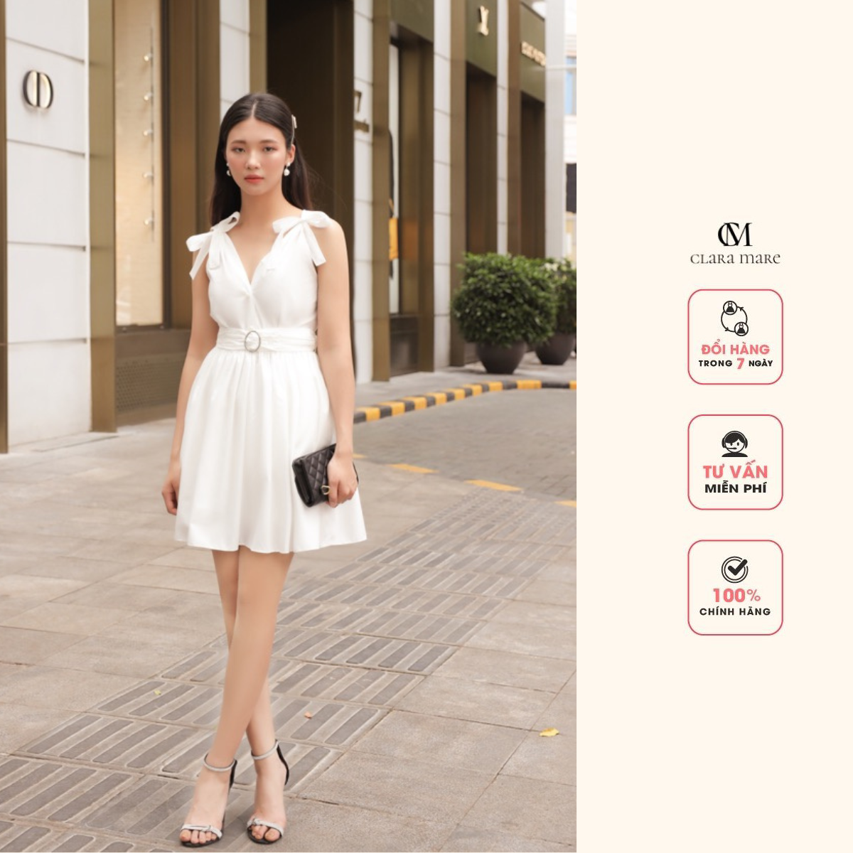 Playsuit áo liền quần dáng ngắn, chất liệu thô ướt hàn, kéo khoá sau pls40011 clara mare
