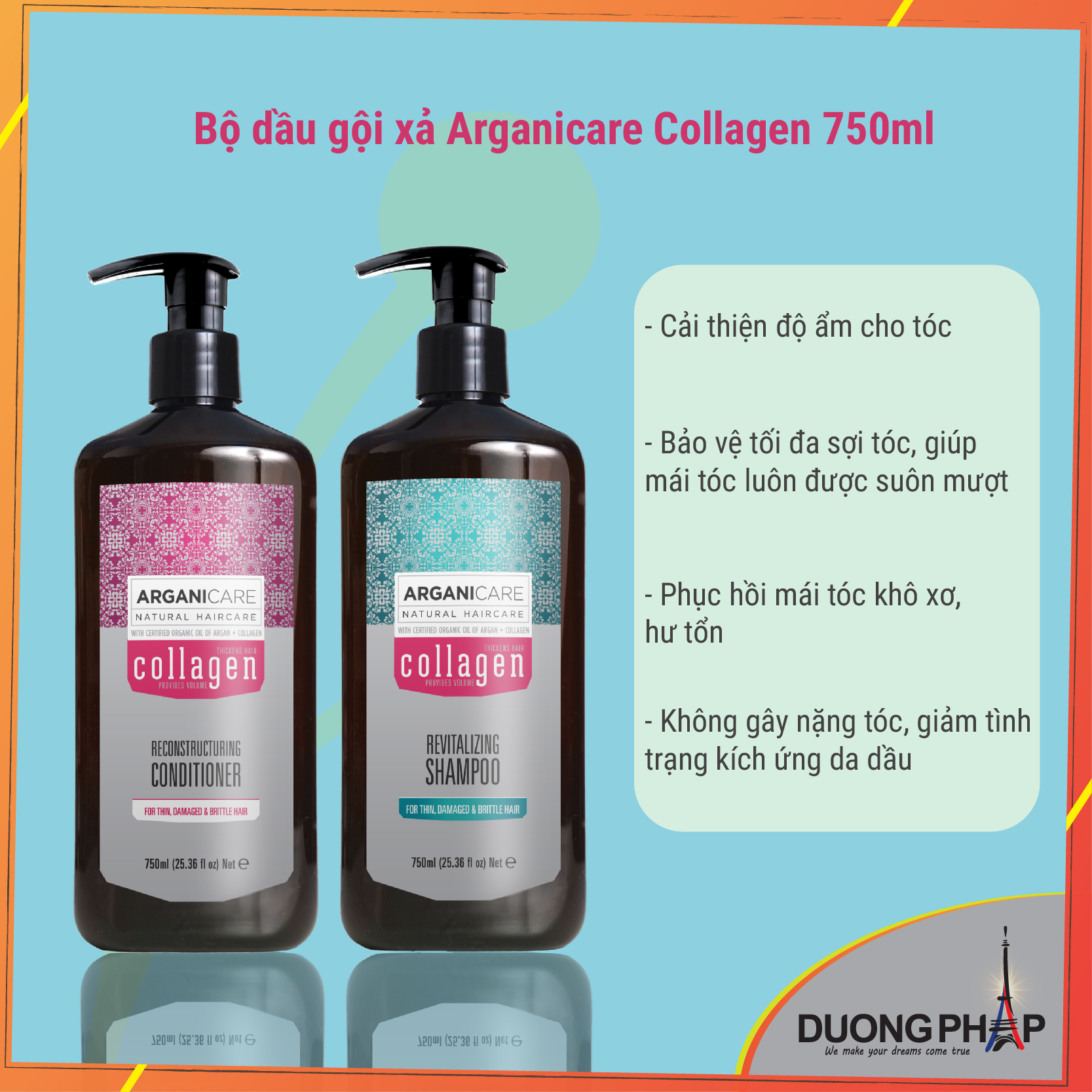 Bộ dầu gội xả dưỡng tóc Arganicare Collagen 750ml