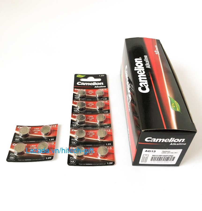 Vỉ 10 Viên Pin Hạt Nút AG13 LR44 A76 SR44W GP76A 357 Camelion 1.5V