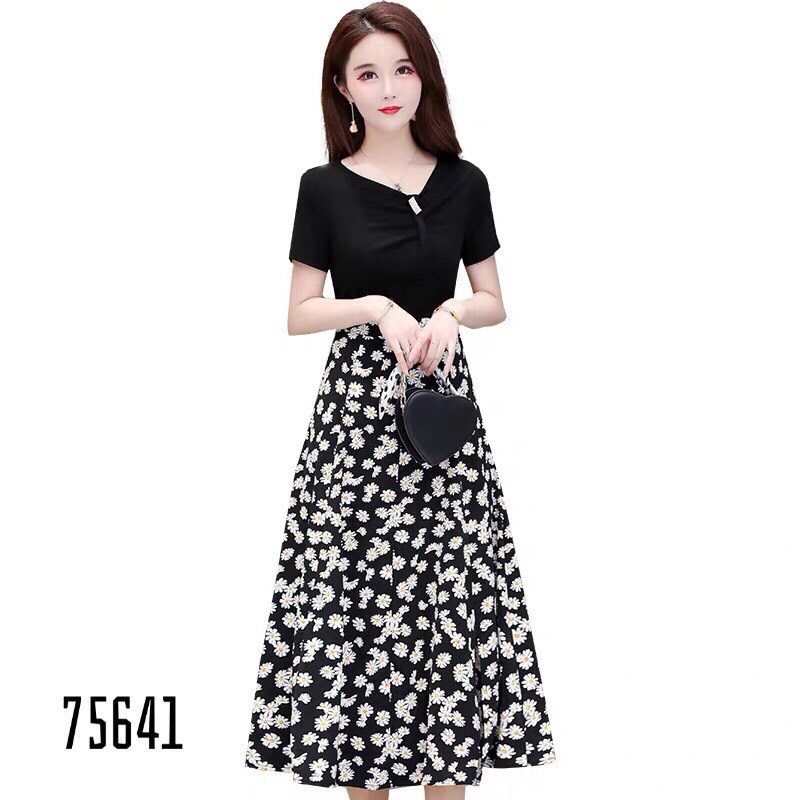Đầm nữ lụa hoa cúc phong cách vintage thanh lịch quý phái siêu sang cho quý cô có size XXL
