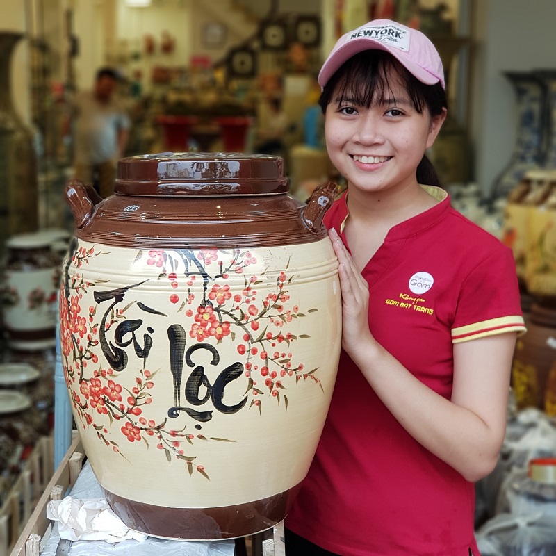 Hũ Sứ Đựng Gạo Tráng Men Có Quai - 12L(10kg gạo)