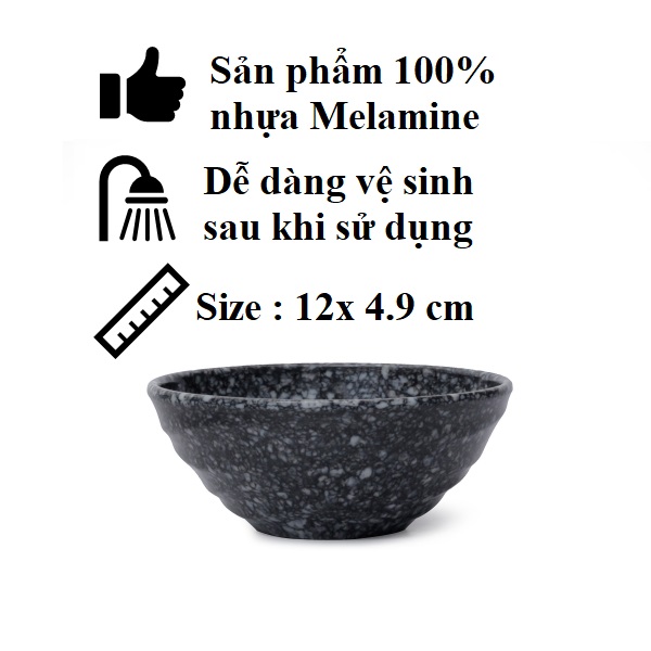 Bộ 10 chén(bát) cơm,súp nhựa Melamine vân đá đen