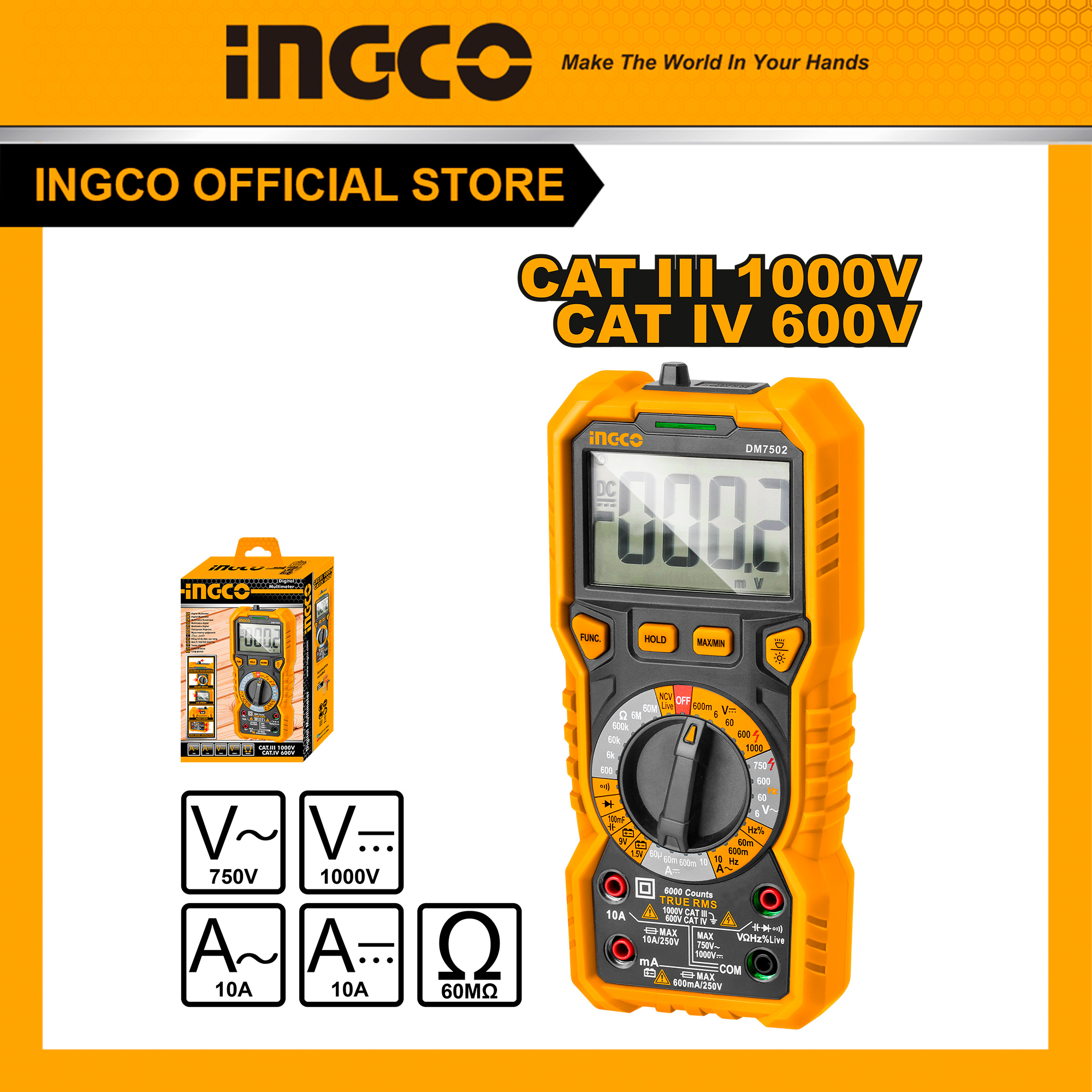 Đồng hồ đo điện vạn năng ingco dm7502, số đếm 6000