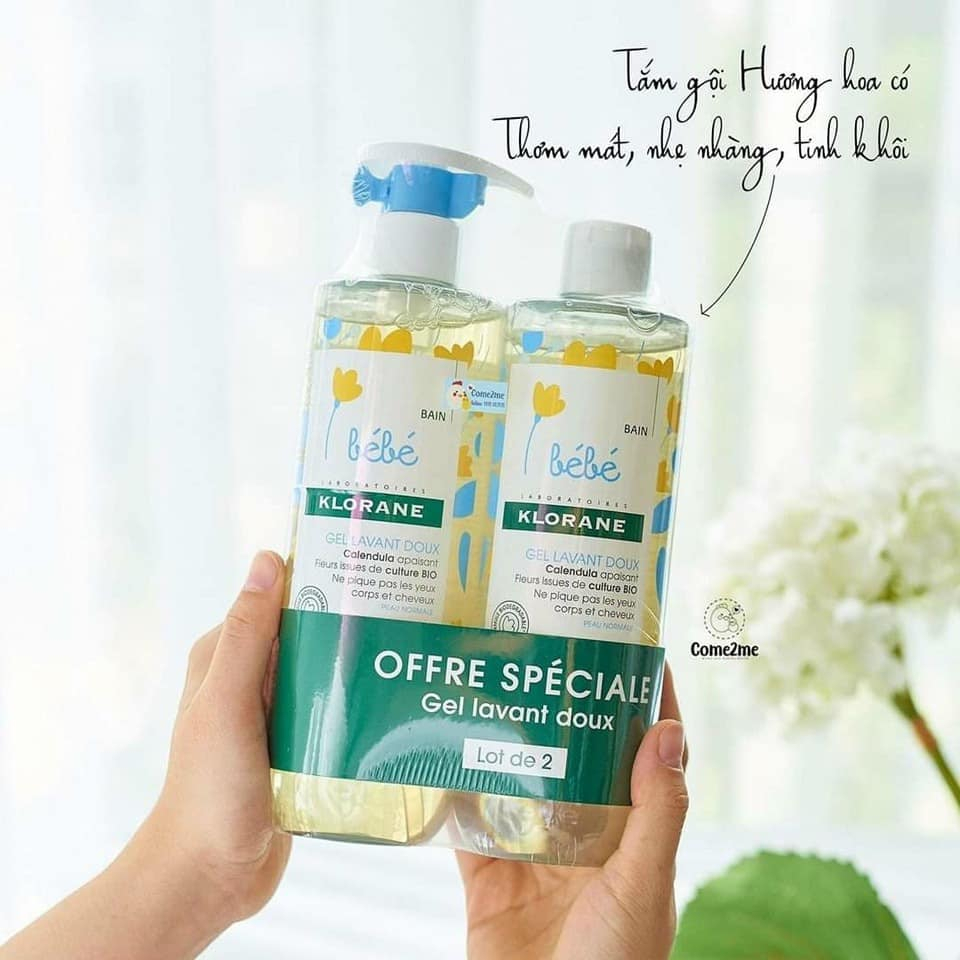 Sữa tắm Klorane Bebe Pháp – Sữa tắm gội 2 in cho trẻ sơ sinh set 500ml