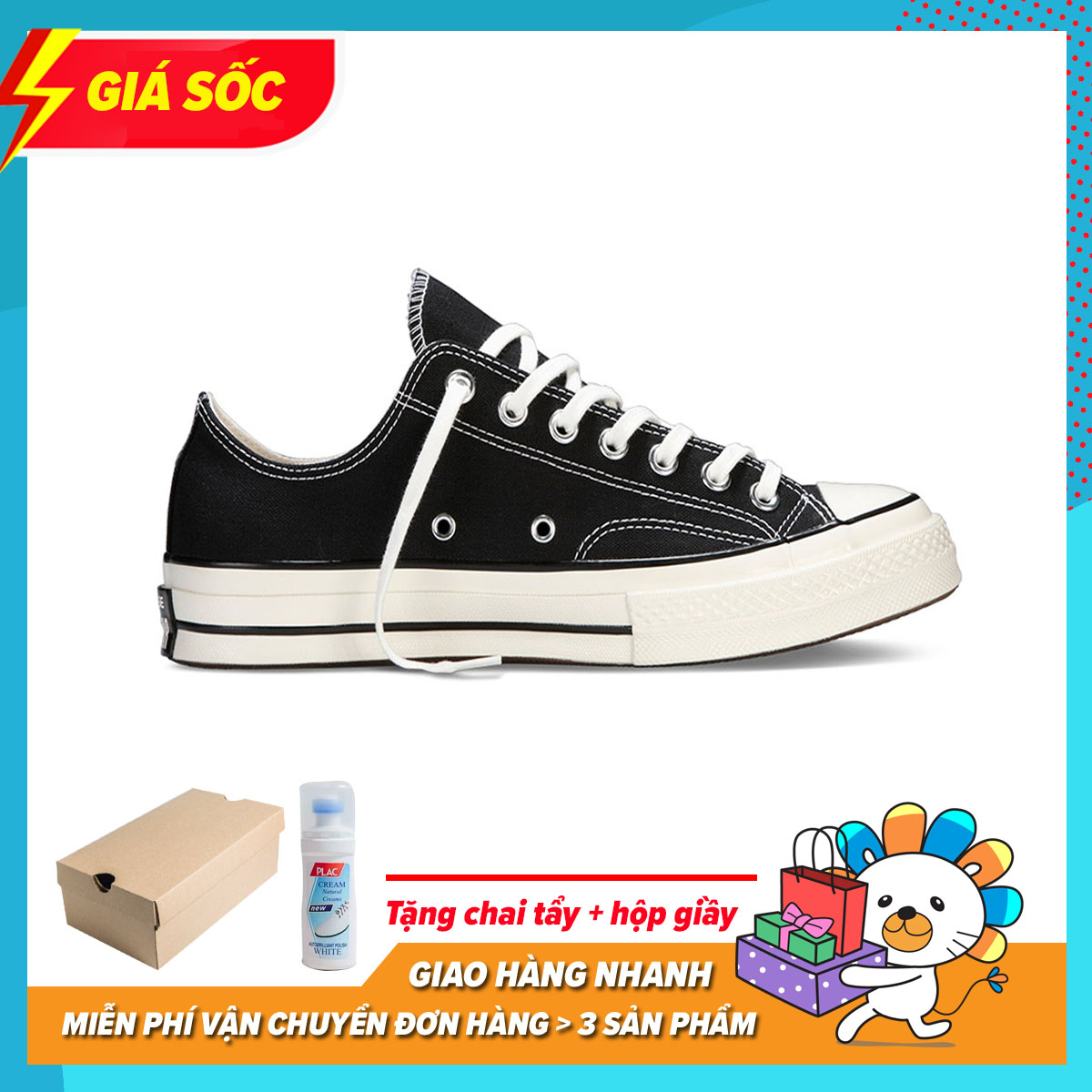 [Tặng Tất + Full Hộp] Giày Thể Thao Sneaker Converse 1970s Đen Thấp Cổ