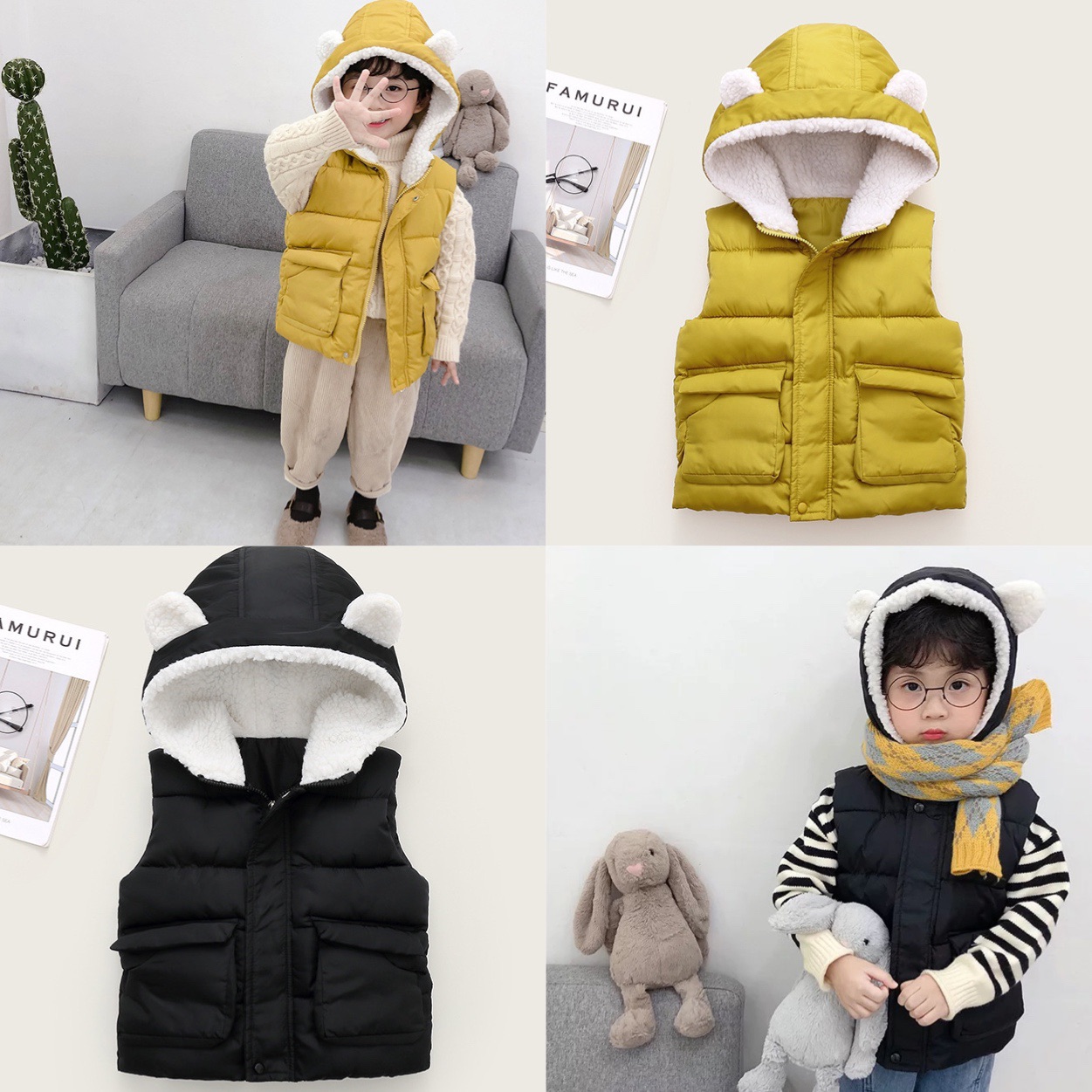 Áo Khoác Phao Gile Chần Bông Mũ Liền Cho Bé Hàng QC Cao Cấp