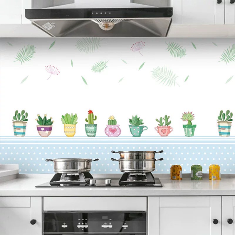 3 mét decal dán bếp cách nhiệt (decal tráng nhôm) khổ rộng 60cm mẫu kệ hoa caro