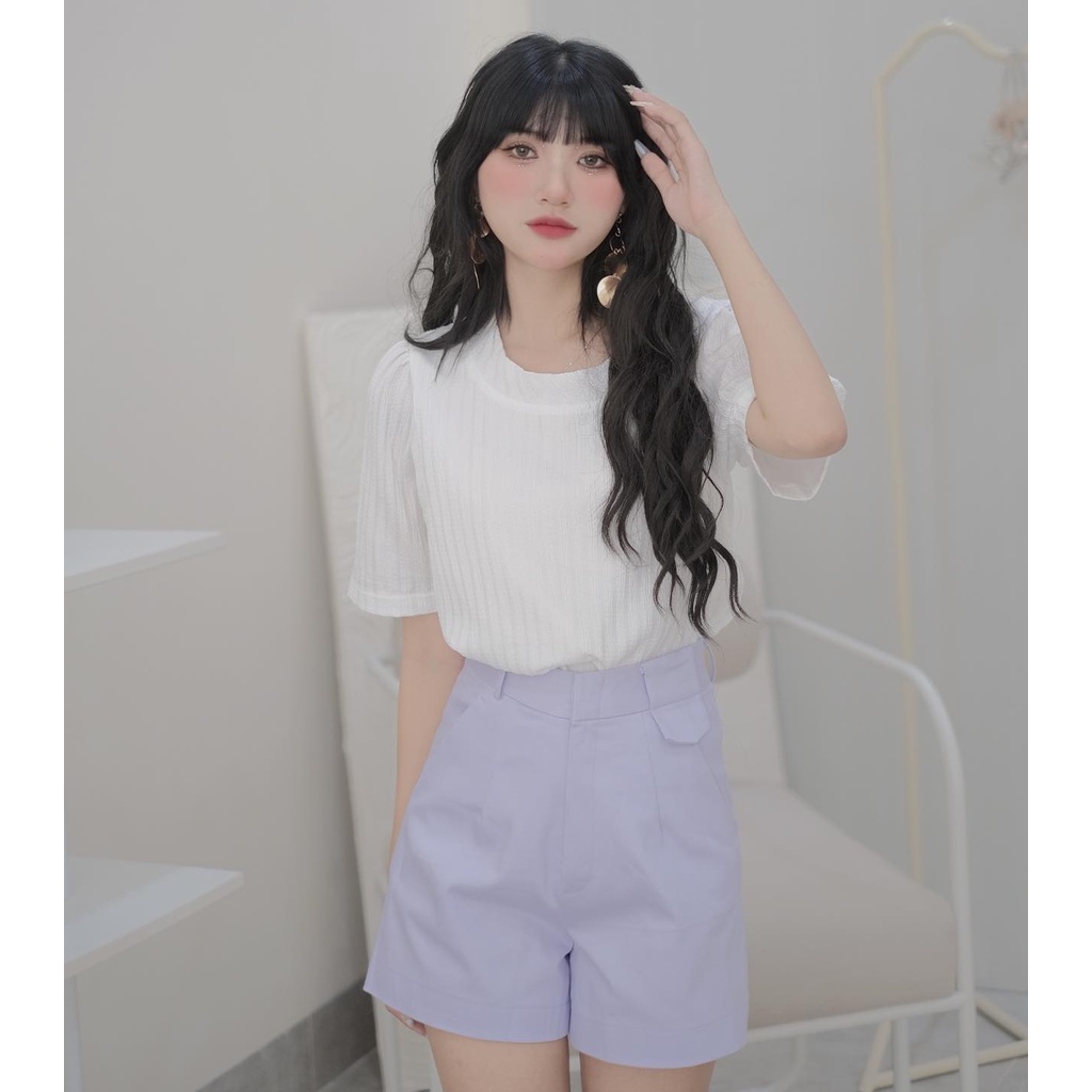 Quần short tím lưng cao "isian short" by ellyclothing