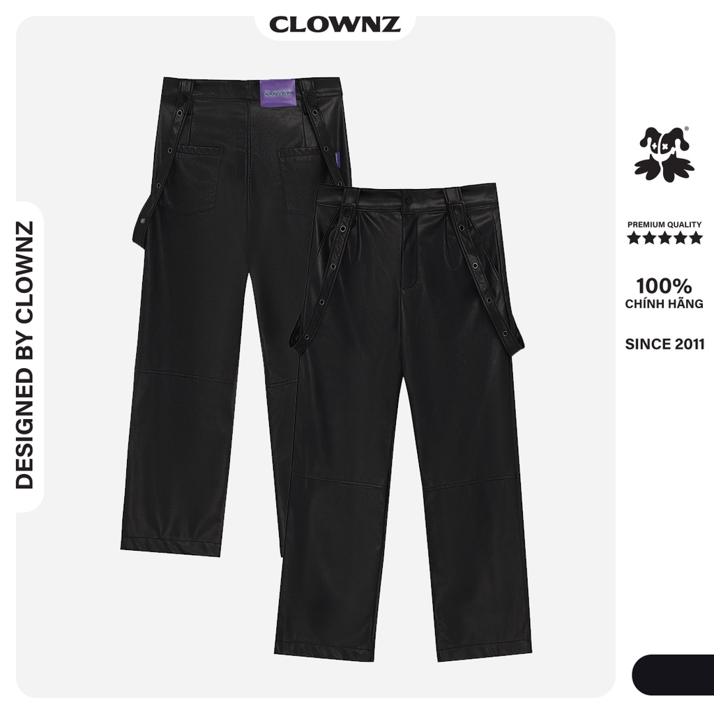 Quần da dài ống suông local brand ClownZ Black Leather