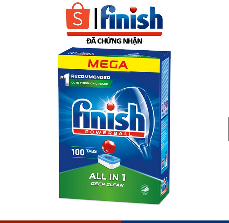 Viên rửa bát Finish All in one 100 viên dùng cho máy rửa chén bát + Tặng 2 viên FInish