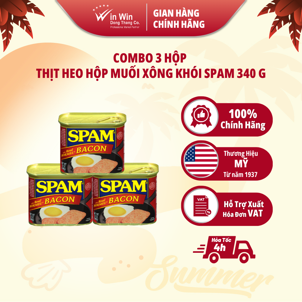 Combo 3 Hộp Thịt Heo Muối Xông Khói SPAM Real Bacon 340g - Nhập Khẩu Mỹ