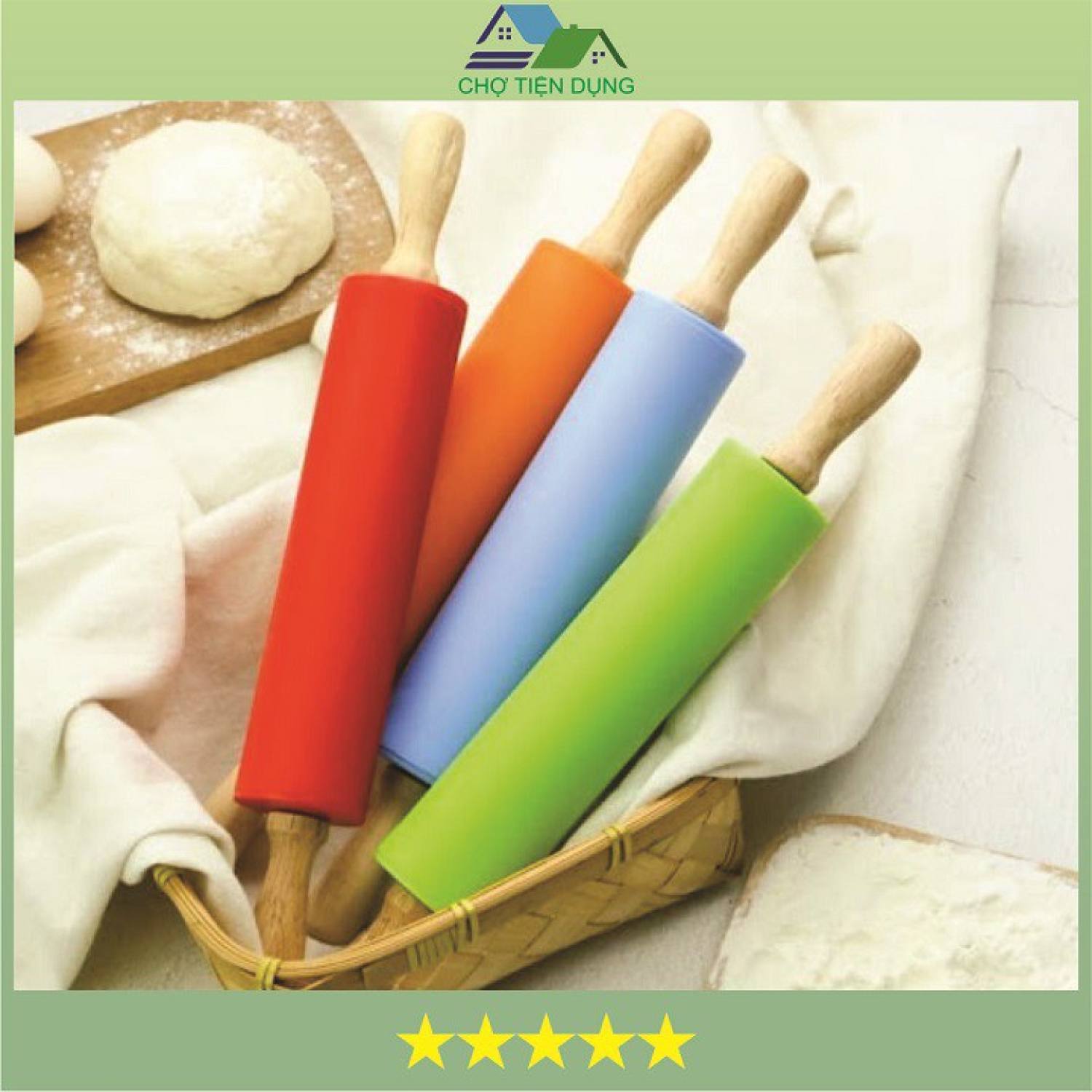 Cán lăn bột silicon có trục xoay 38x5cm dụng cụ làm bánh - canbotsili380