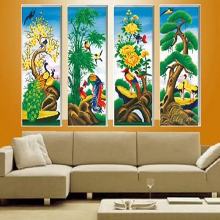Tranh thêu chữ thập bộ tứ quý mai trúc cúc tùng A1123 - kích thước 134 * 73 cm