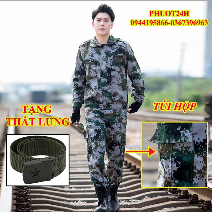 Bộ Quần áo LÍNH MỸ US ARMY, Quần áo Lính Rằn Ri đi phượt dã ngoại, Quần túi hộp, Áo lính Mỹ  [Tặng Thắt Lưng]