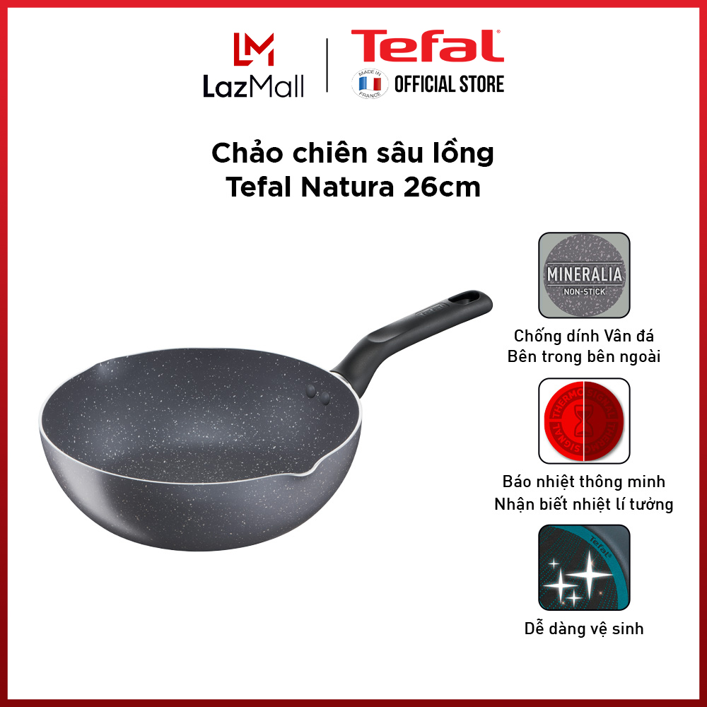 Chảo sâu lòng chống dính Tefal Natura 26cm, dùng cho bếp gas và hồng ngoại- Gian hàng chính hãng bảo hành 2 năm-B2266595