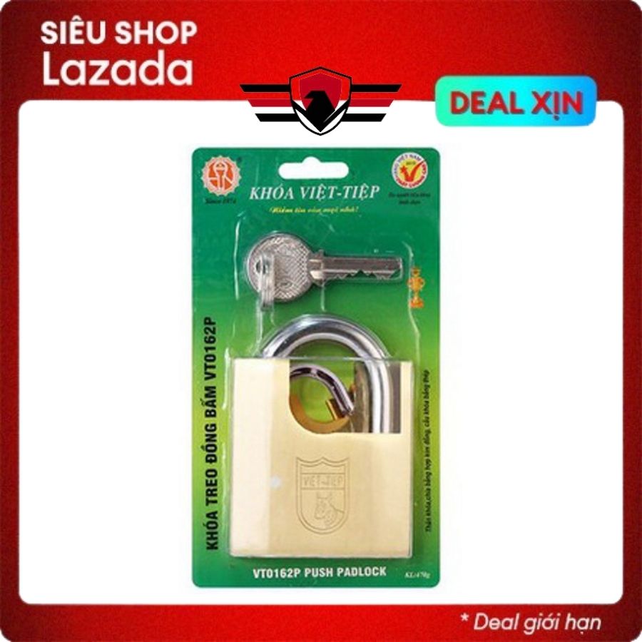 Ổ khóa cửa treo Việt Tiệp đồng bấm chống cắt 84 x 62mm ống phi 10mm cao cấp - Huy Tưởng