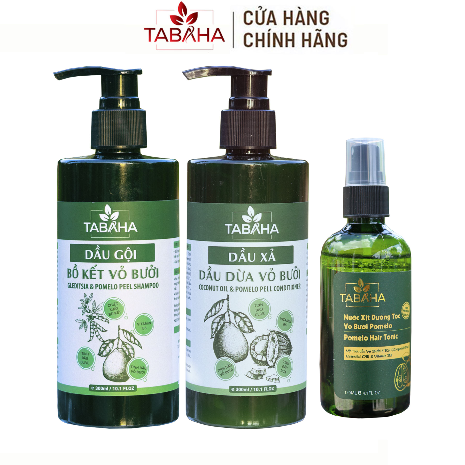 Combo dầu gội dầu xả và xịt dưỡng tóc bồ kết vỏ bưởi tabaha cho tóc rụng, tóc khô, mọc tóc nhanh