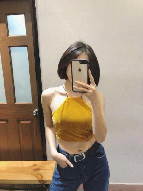 Áo croptop yếm sexy có mút ngực vải dày đẹp 11228B1