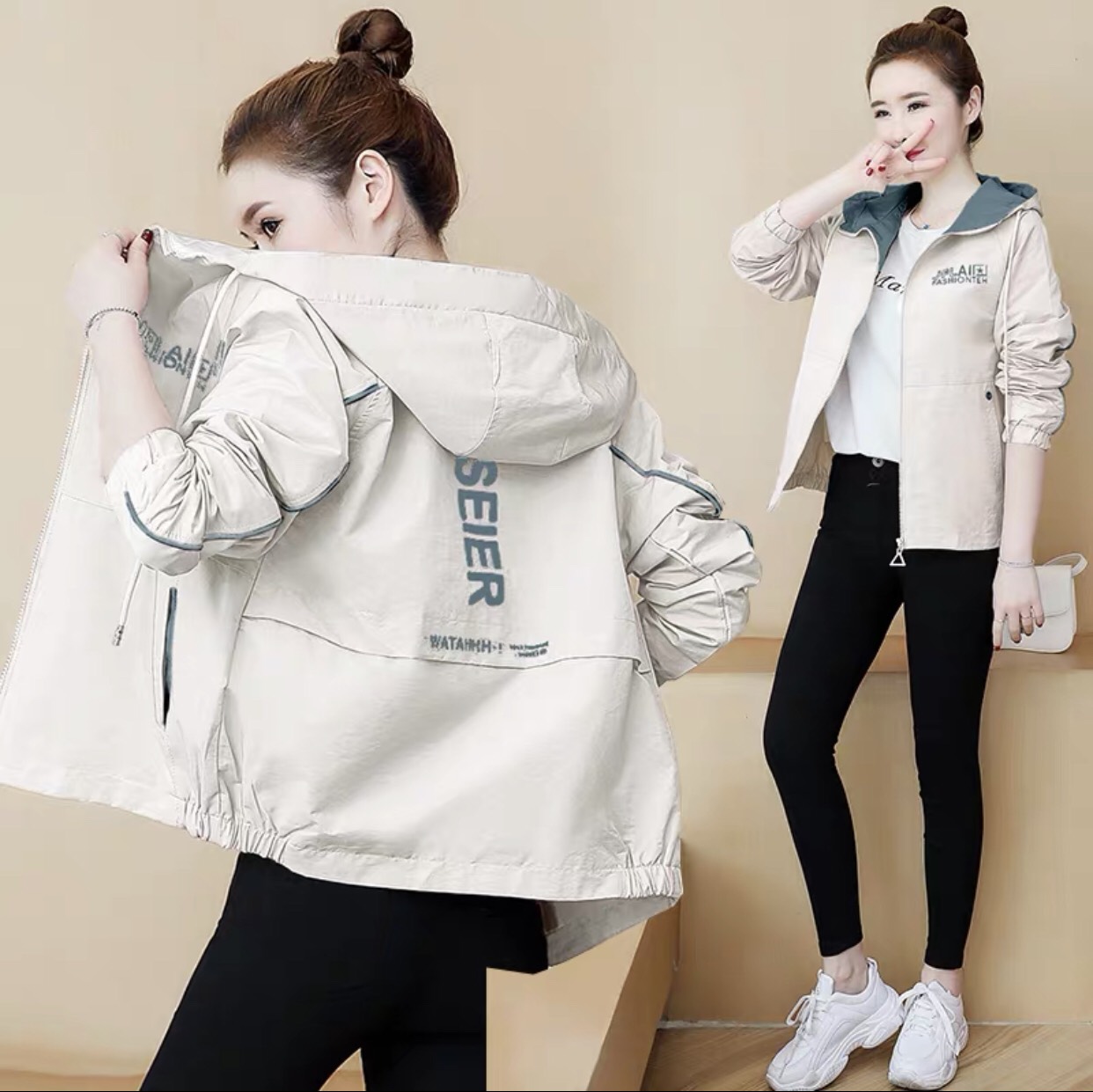 [Có Video] Áo khoác dù nữ 2 lớp có túi trong chống thấm nước chống tia uv cao cấp