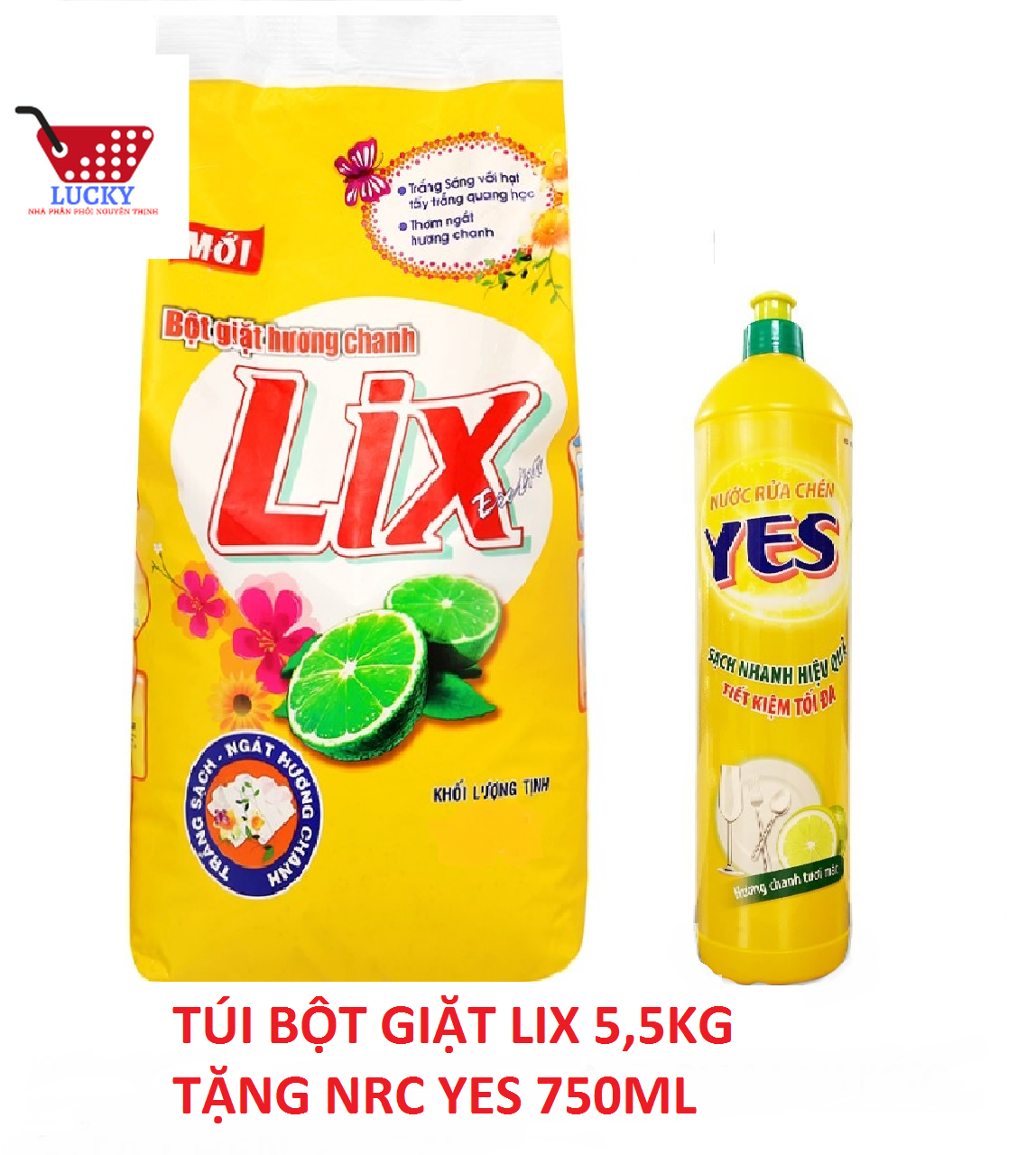 [CÓ KM ] Bột giặt Lix 5.5kg Hương chanh tặng Chai NRC 750g (ngẫu nhiên)