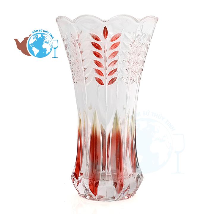[HCM]Lọ Hoa Bình Bông Thủy Tinh In Màu Hoa Văn Cao Cấp 25 cm