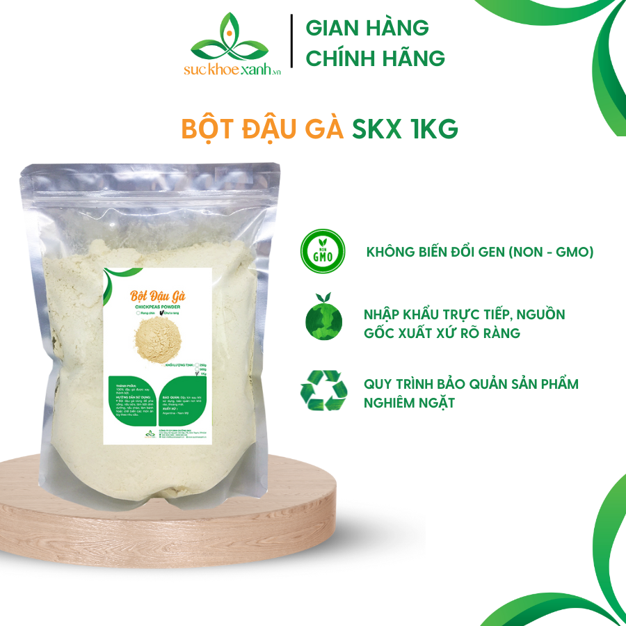 Bột đậu gà tự nhiên (chưa rang) Sức Khỏe Xanh - 1kg/túi - Nhập khẩu Argentina - Nam Mỹ chính hãng