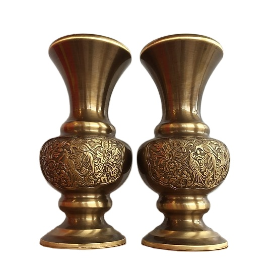 ĐỒ ĐỒNG Ý YÊN - Cặp Lọ Hoa trang trí phòng thờ phong thủy đúc bằng đồng vàng hun giả cổ cao 30cm nặng 4kg mang tài lộc về nhà
