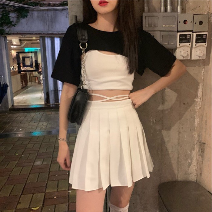 Set áo croptop siêu xinh phối áo yếm đan dây siêu hot - nauy
