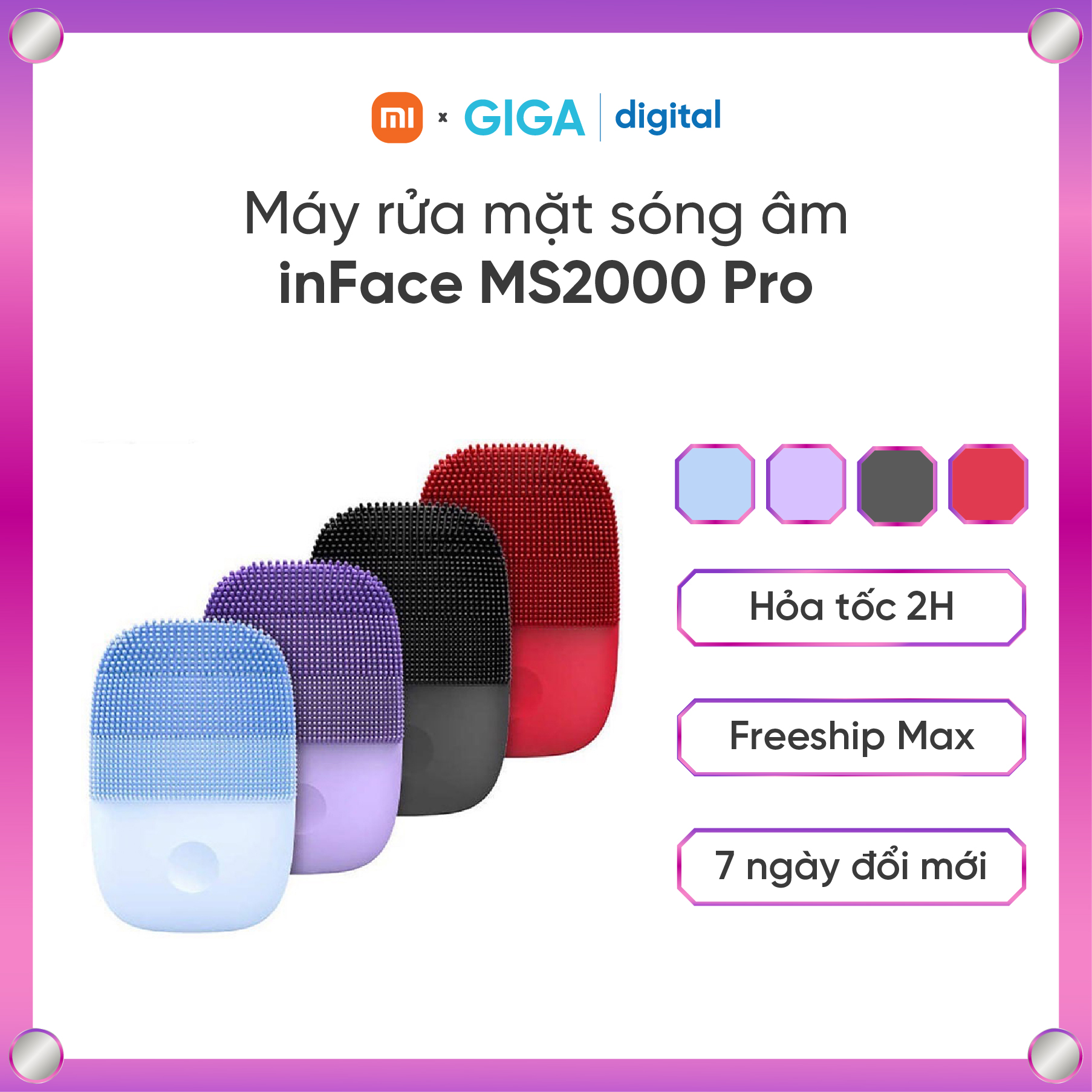 Máy rửa mặt massage Xiaomi inFace Gen2 MS2000 Pro đủ màu - 5 chế độ làm sạch hiệu quả, bảo vệ da