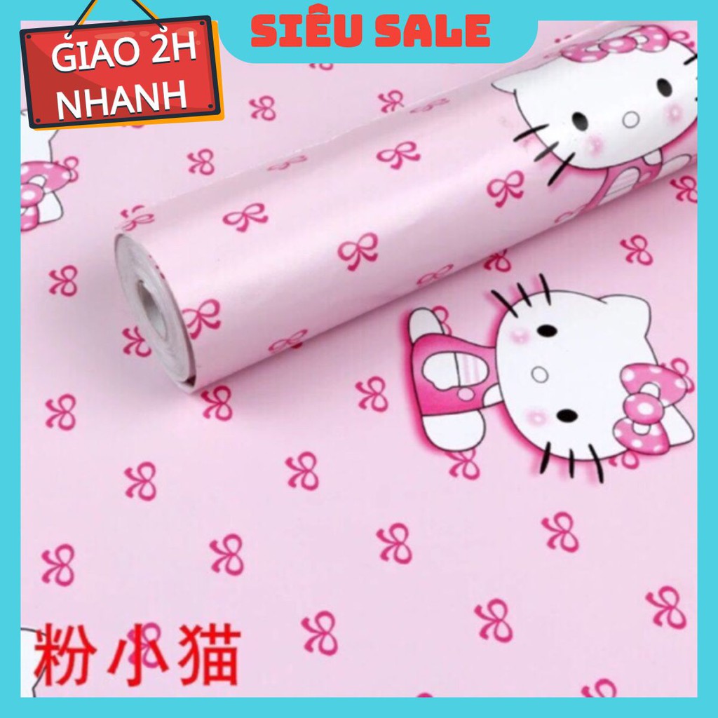 Giấy dán tường hello kitty nơ hồng các mẫu cực dễ thương 10mx45cm có keo
