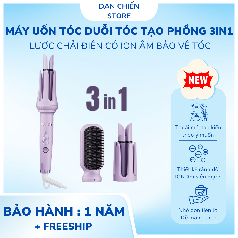 Máy uốn tóc duỗi tóc tạo phồng 3in1 FAERS 2 trục xoăn 28 32mm & lược chải điện có ion âm bảo vệ tóc