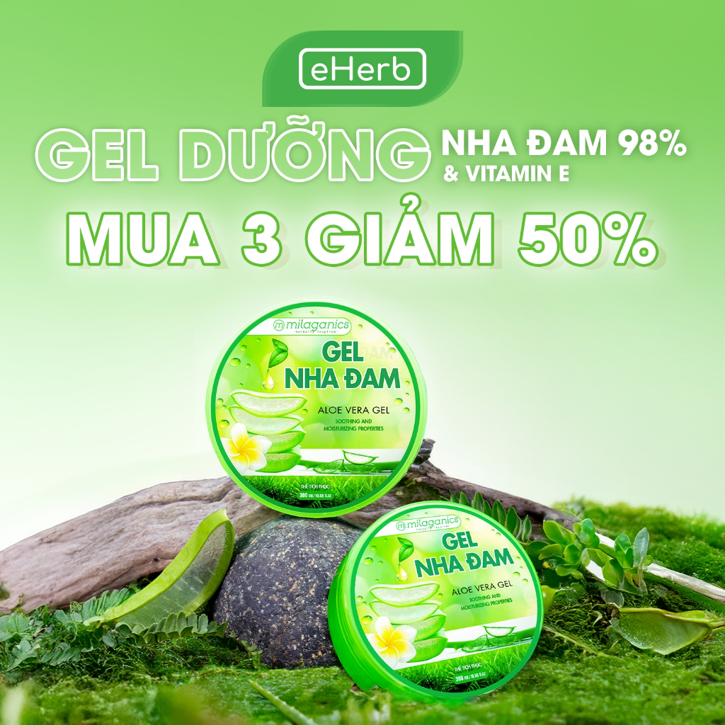 [MUA 3 GIẢM 50%] Gel Lô Hội Dưỡng Ẩm Đa Năng & Làm Mềm Da Từ Nha Đam Tươi MILAGANICS 300ml/ Hũ - eHerb