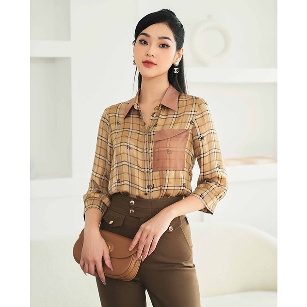 Áo sơ mi dài tay họa tiết kẻ - Chất liệu Voan cao cấp Orchid GT3S095
