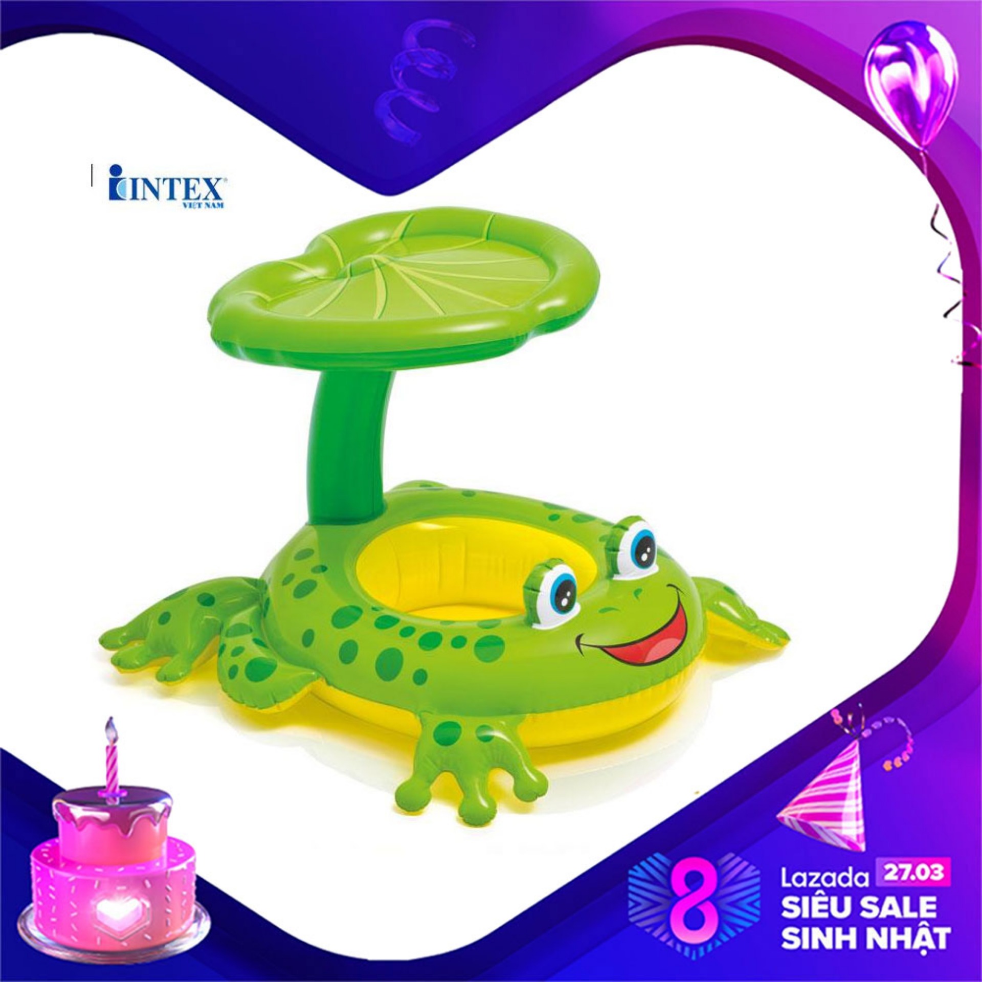 Phao bơi INTEX xỏ chân mái che hình ếch xanh 56584 - Phao bơi cho bé, Phao bơi trẻ em