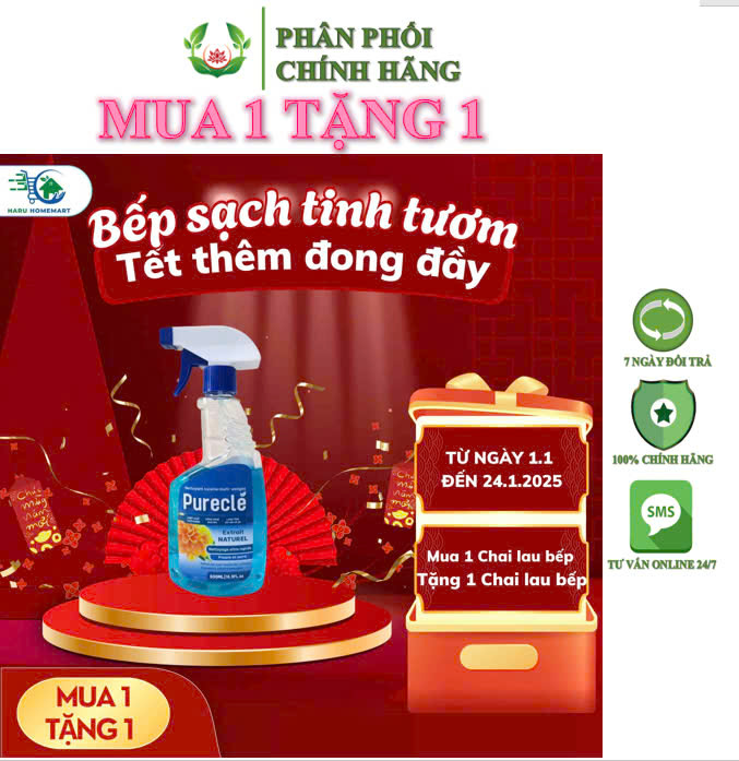 [500ml]Nước tẩy rửa nhà bếp thảo mộc hữu cơ organic Purecle làm sạch dầu mỡ,diệt khuẩn, khử mùi, an toàn cho da sức khoẻ