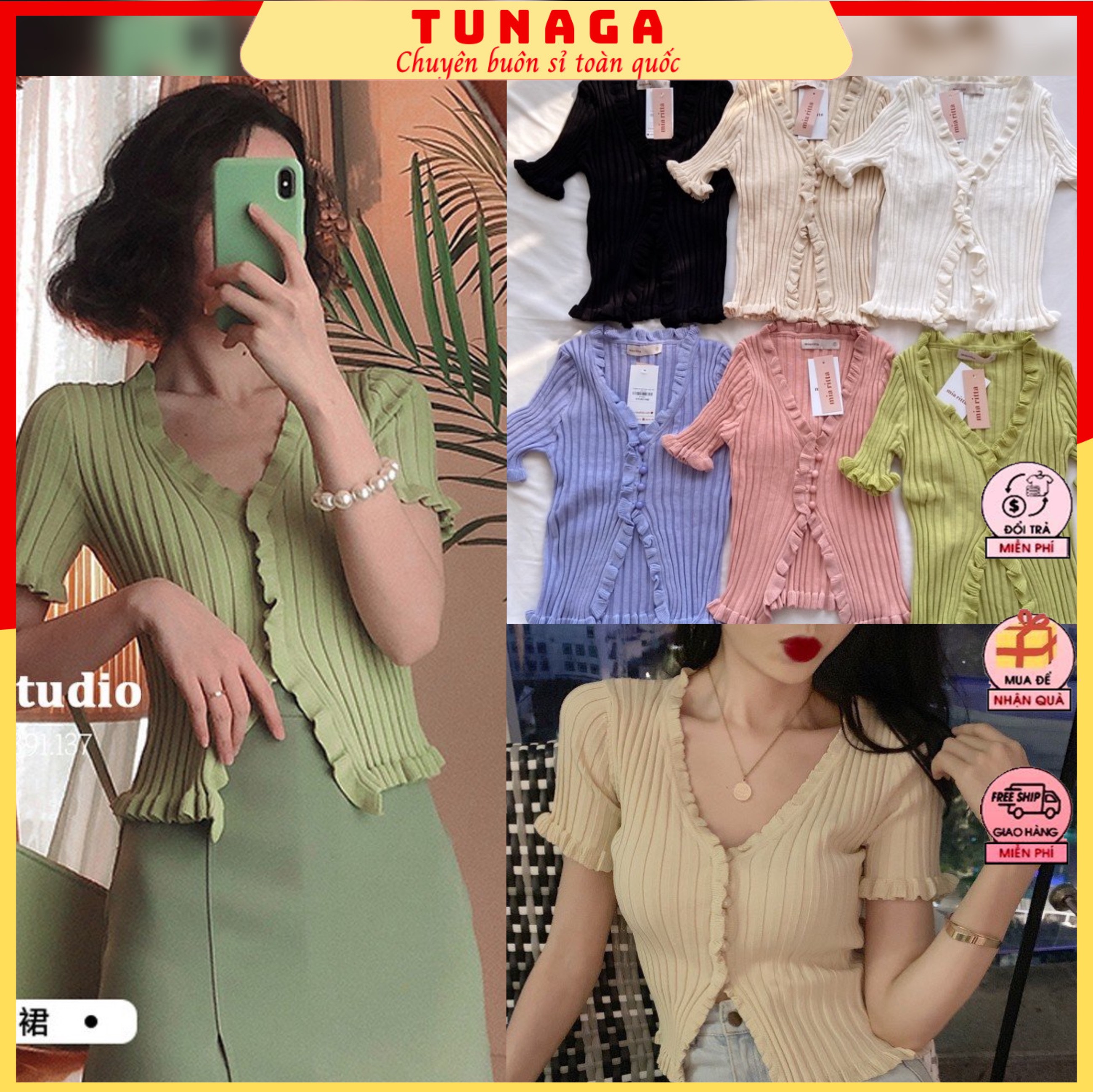 ÁO CROPTOP NỮ KHOE EO - ÁO LEN NỮ MỎNG KIỂU DÁNG HÀN QUỐC CỔ V CÚC NGỌC, HÀNG QUẢNG CHÂU CỰC HOT