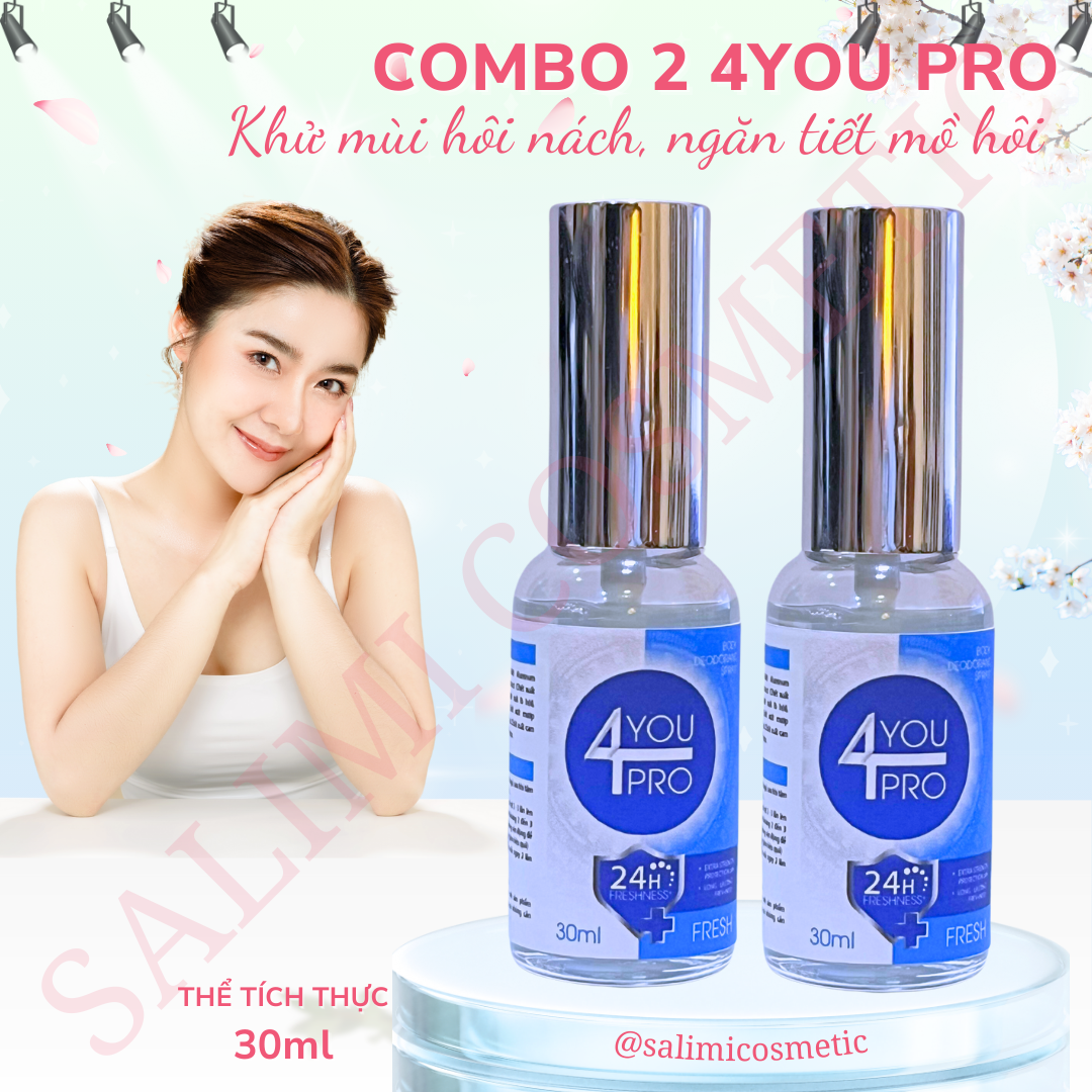 COMBO 2 Lọ Xịt Khử Mùi Hôi Nách 4YOU PRO 30ml Ngăn Tiết Mồ Hôi Hạn Chế Mùi Cơ Thể Thay Thế Lăn Khử Mùi Ngăn Mùi Suốt 24h