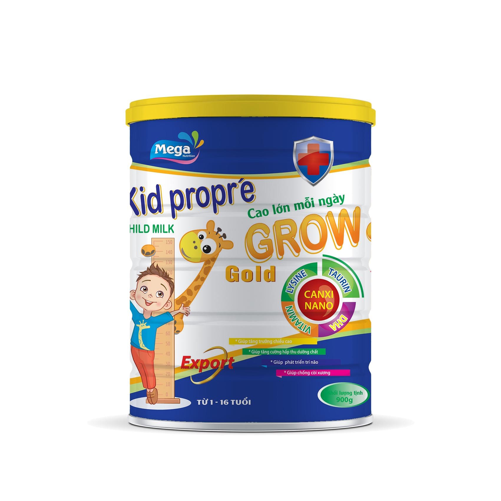 Sữa tăng chiều cao cho bé từ 1 đến 16 tuổi Mega Grow Gold lon 900g