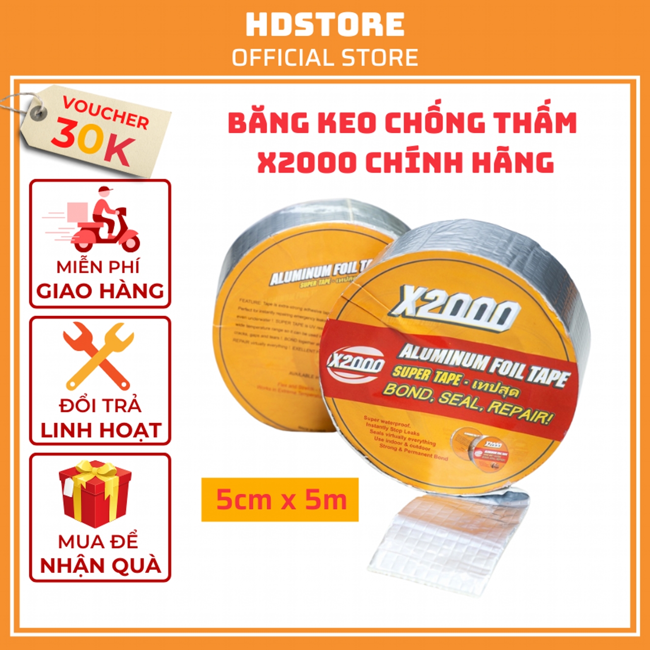 [HCM]Băng keo chống thấm X2000 5cm x 5m băng keo siêu dính đa năng dán trần nhà dán tường dán mái tôn dán bể nước ống nước xô chậu bể bơi phao bơi bạt đầm nuôi tôm và các vết nứt vết rạn ở mọi vật dụng  băng keo x2000