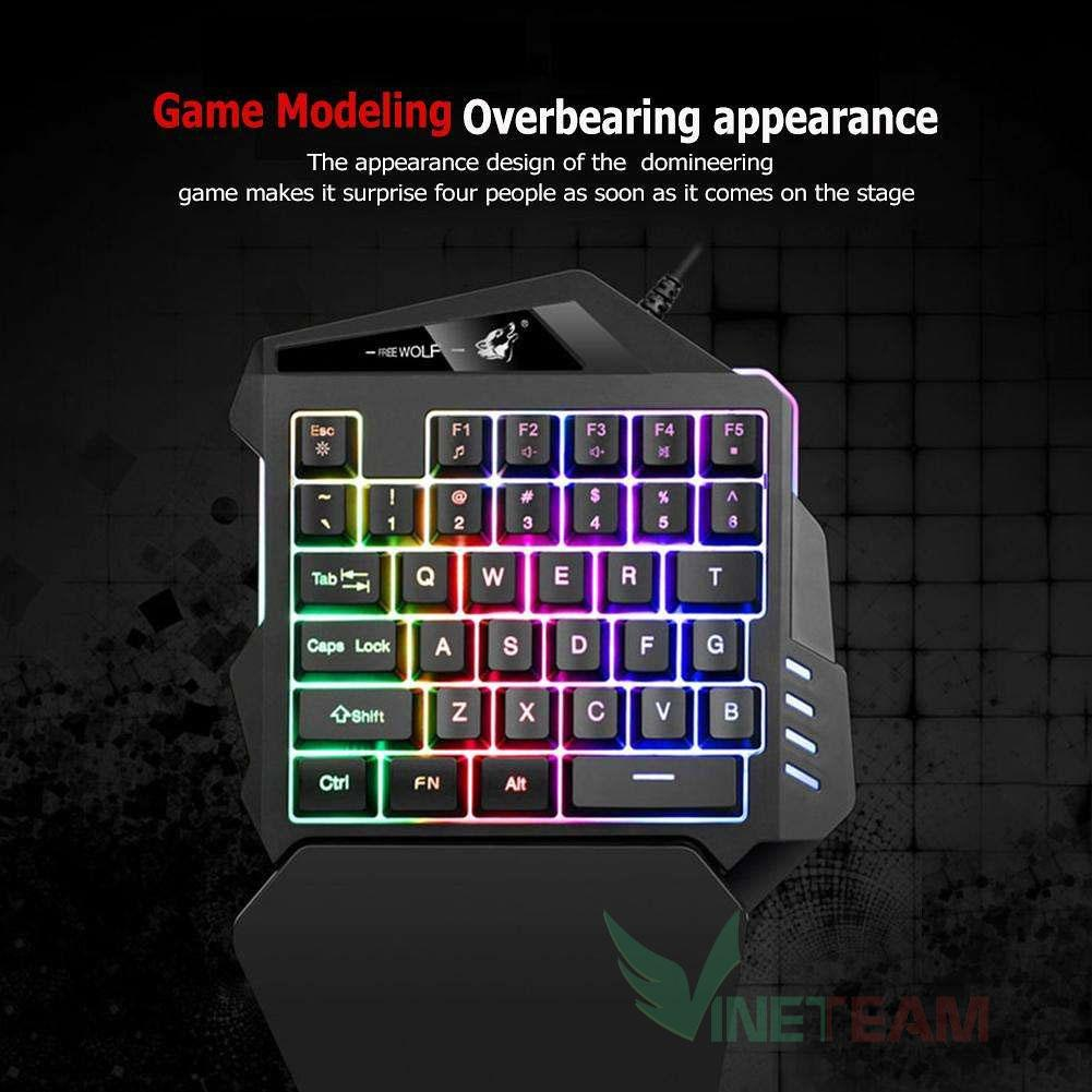 Bàn phím bán cơ 1 tay free wolf k13 gaming bàn phím cho pubg ow lol 35 phím