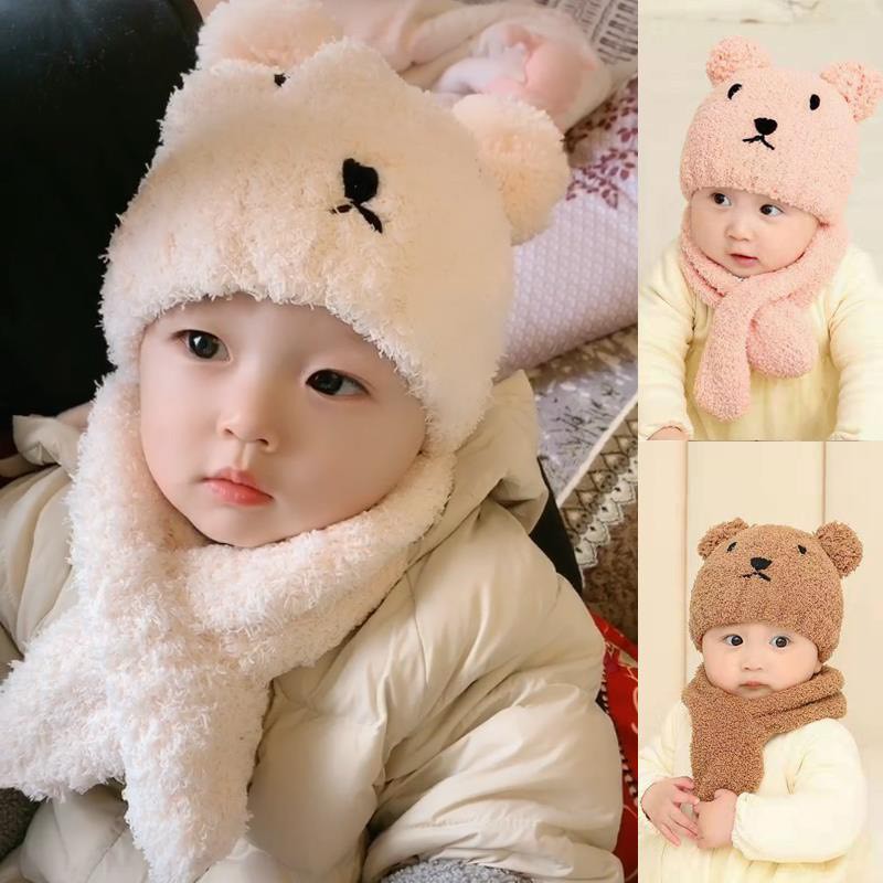 Sét mũ + khăn gấu bắc cực siêu ấm áp cho bé trai bé gái