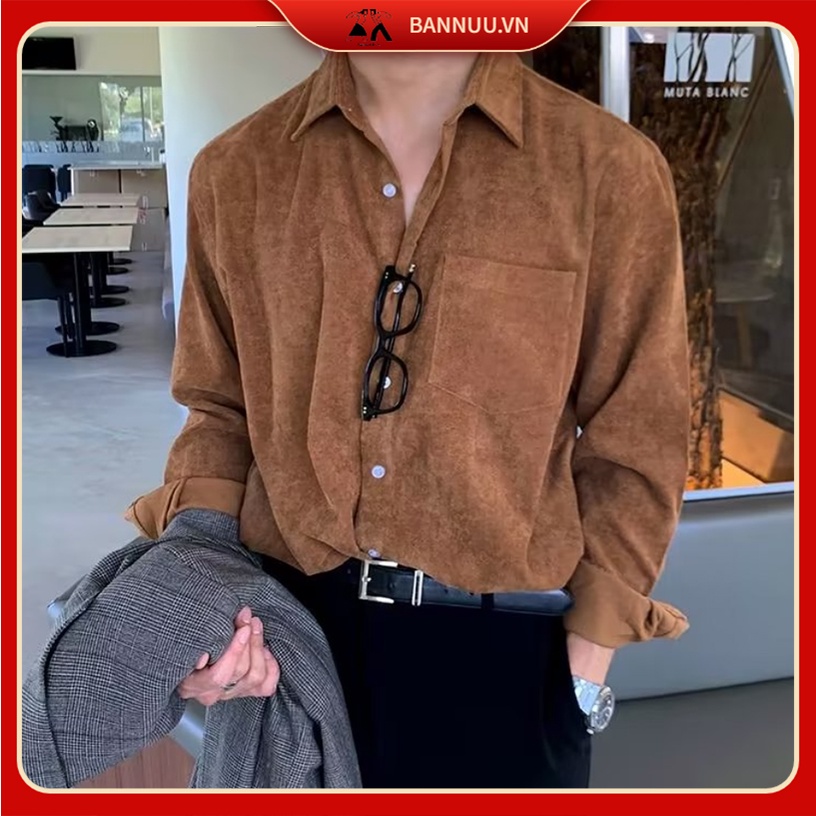 HOT--Áo Sơ Mi Nam Tay Dài áo sơ mi nữ Thời Trang sơ mi nữ form rộng Trẻ Trung áo sơ mi unisex phong cách Hàn Quốc áo sơ mi nhung tăm nam bông áo sơ mi nam màu đặc sơ mi nữ form rộng