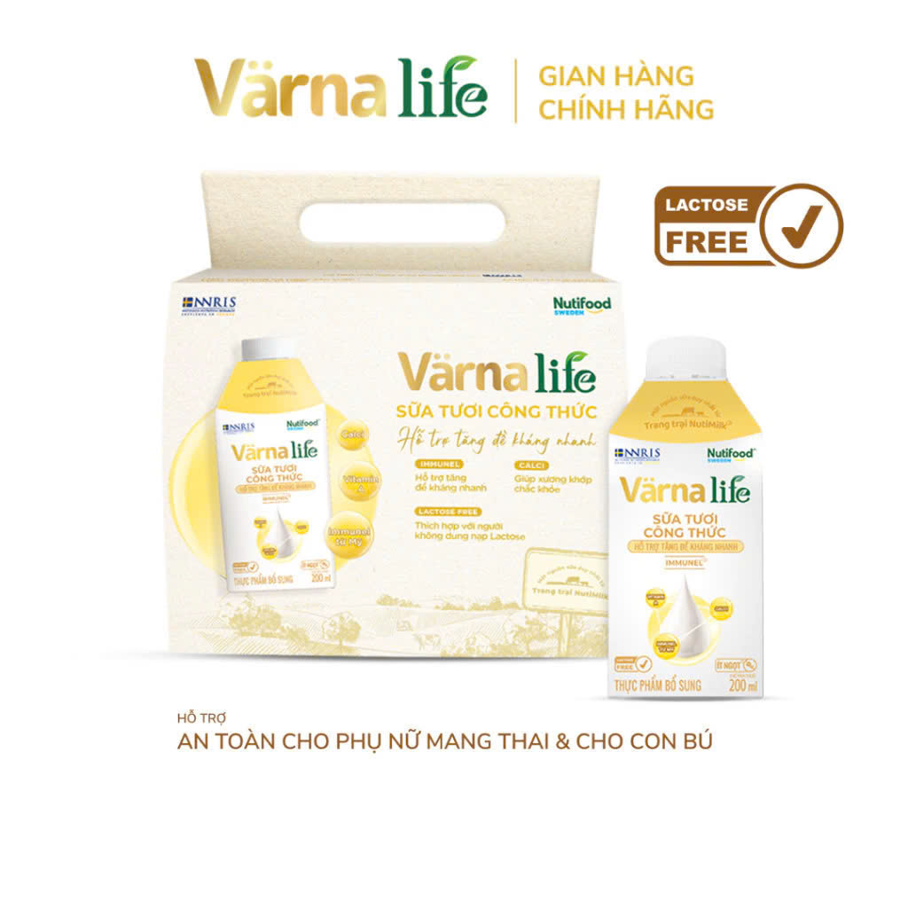 [Gift] Lốc 6 hộp Värna Life sữa tươi công thức hỗ trợ tăng đề kháng (Vàng) (6 hộp giấy x 200ml)