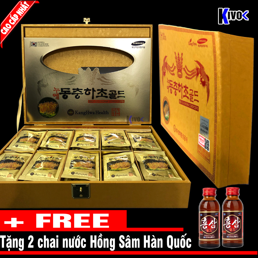 [ĐẶC BIỆT] Nước Đông Tr ùng Hạ Thảo Hàn Quốc Kanghwa Hộp Rùa Vàng 60 gói x 30ml Tinh chất Thượng Hạng + TẬNG 2 Chai Nước Hồng Sâm Hàn Quốc (Nước Nhân Sâm