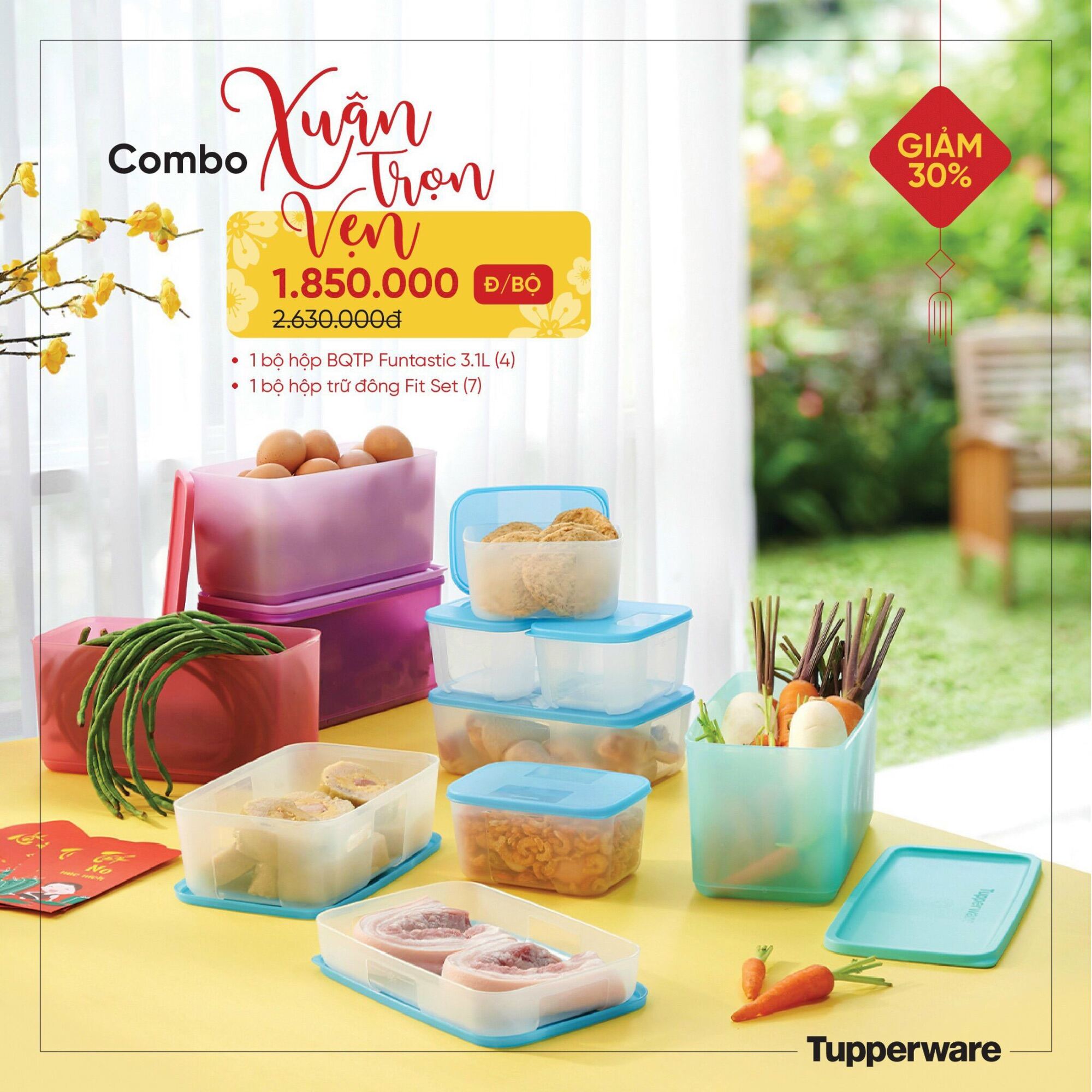 TUPPERWARE OFFICIAL STORE - Bộ hộp Bảo quản thực phẩm FUNTASTIC FOUR (4 hộp) trữ mát hoặc khô Lazada CHÍNH HÃNG 100%