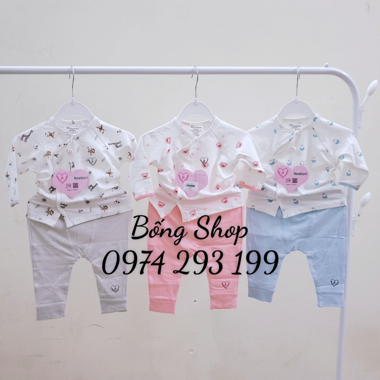 Mom Mom Avaler 2023 Bộ quần áo sơ sinh mùa hè dài tay cúc lệch vải cotton