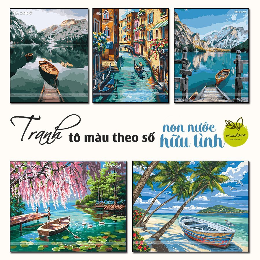 Tranh sơn dầu số hóa tự tô tổng hợp Non nước hữu tình