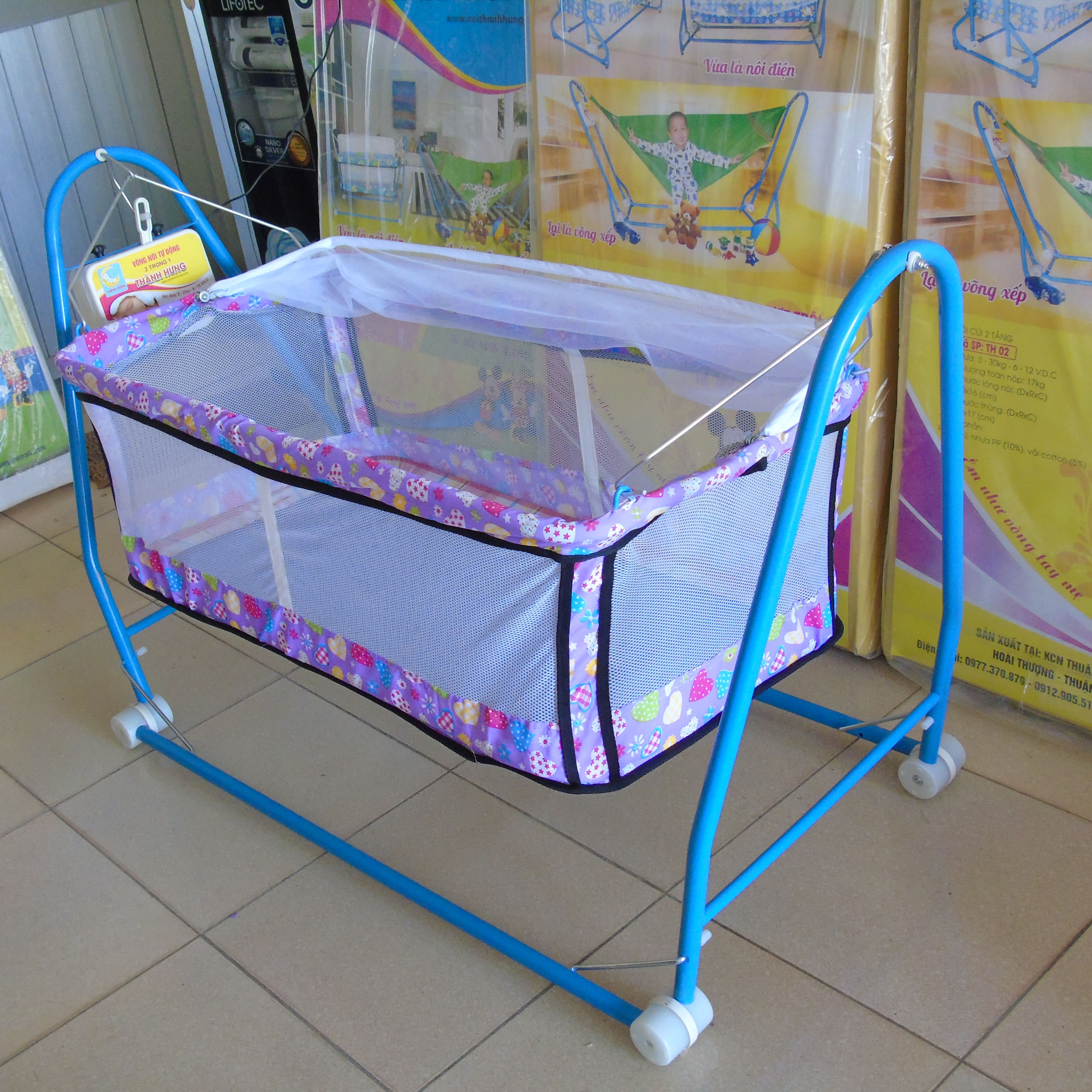 Nôi Điện Võng Xếp Tự Động Quang Hưng 2 Trong 1 Tặng Màn Chống Muỗi + Võng